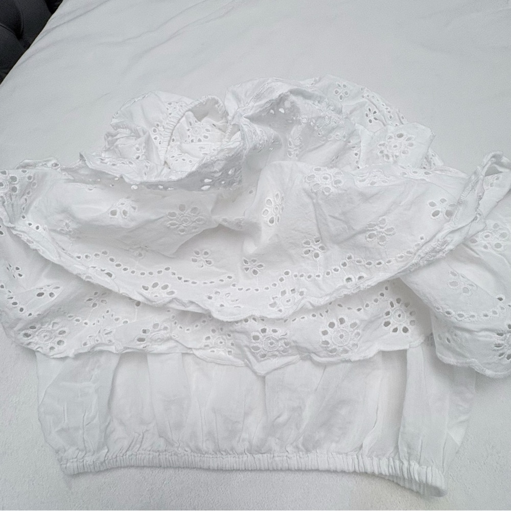 Show Me Your Mumu Girly Top White Eyelet Ruffle Crop Cami Size Medium - Picture 6 of 11